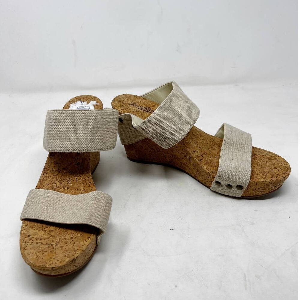 Lucky Brand Cork Platform Wedge Slide Sandals‎ Summer Heels Cream Size 10